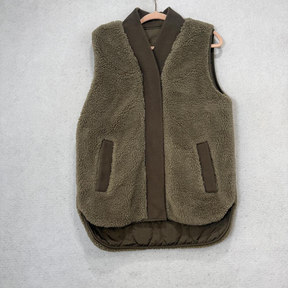Varley Covi Reversible Quilt Gilet Vest Womens Small Brown Sherpa Fleece Pockets